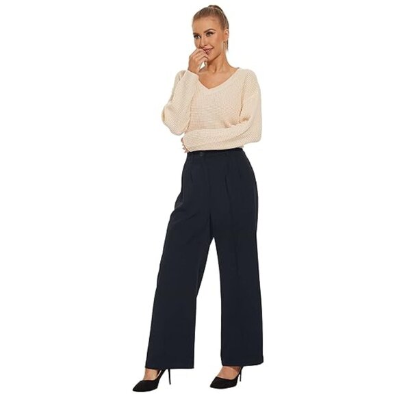 Funyyzo Wide Leg Pants Women's High Elastic Waisted Royal Blue Size L - Picture 1 of 7